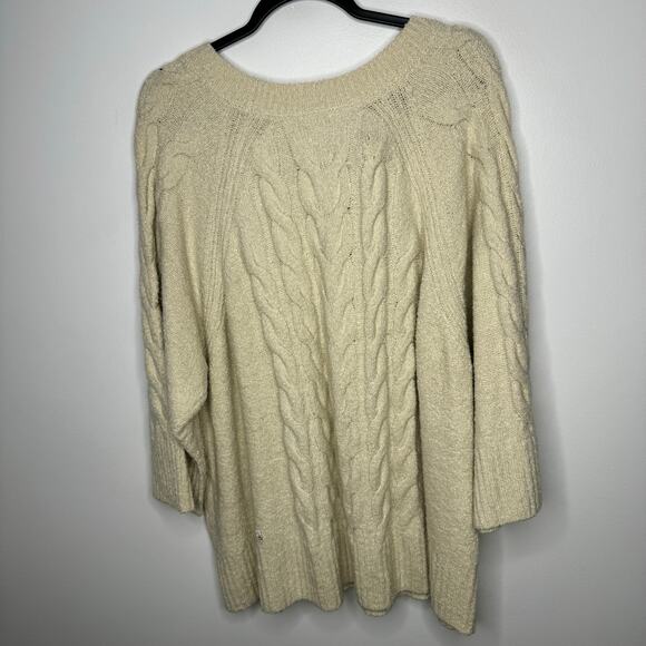 NWT J. JILL Placed Cable Crew Neck Sweater Cream Oatmeal 4X Plus Size - Picture 2 of 5